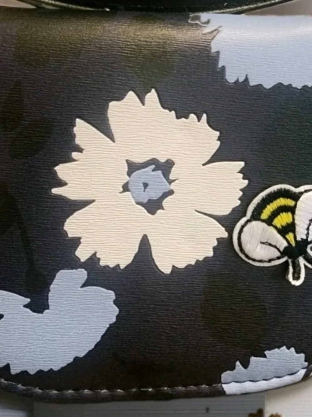 Black Floral Zip-Around Women's Wallet with Bee Theme, Credit Card Slots